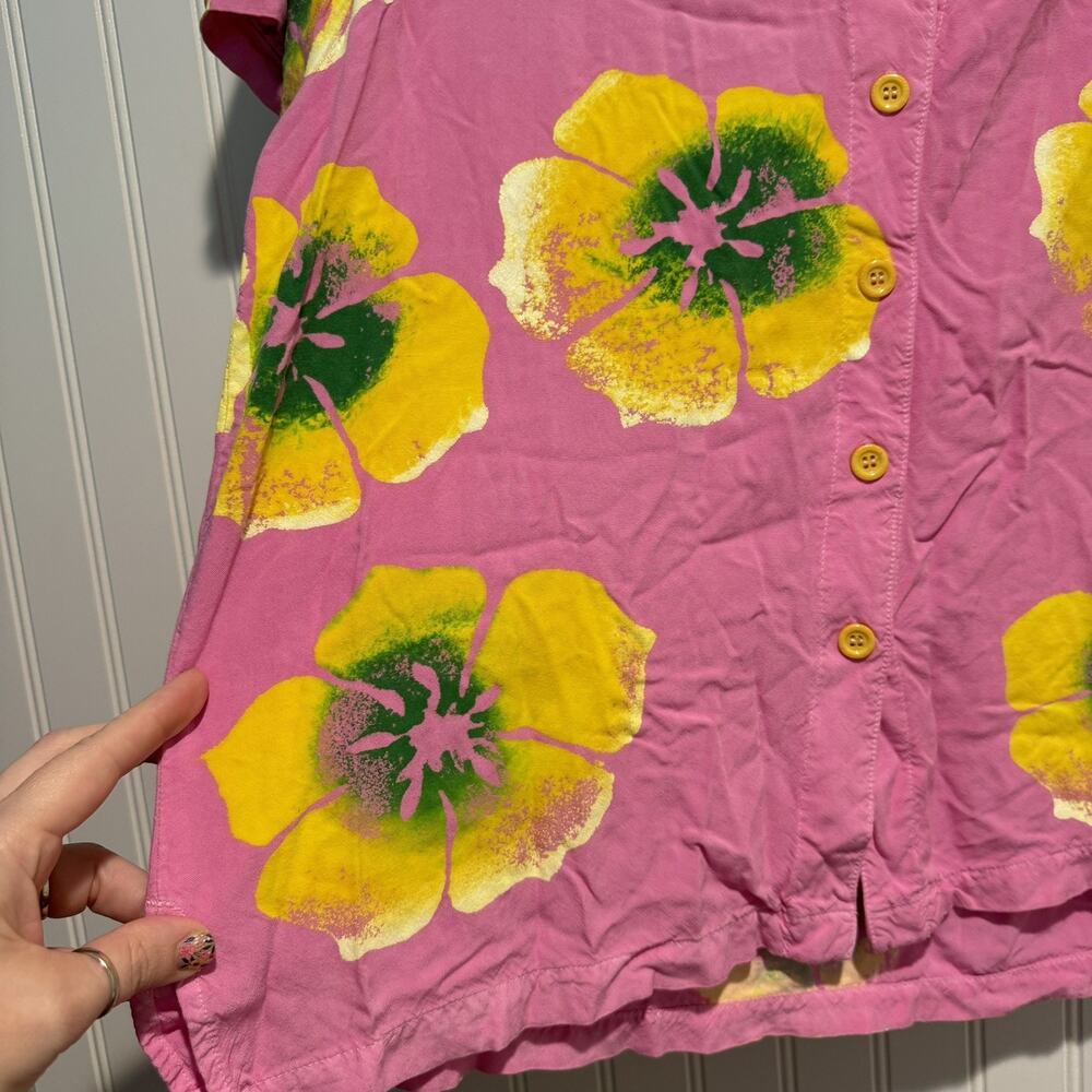 Big Bud Press Pantry Button Up Pink Hawaiian Floral Print Size Medium - Picture 2 of 6